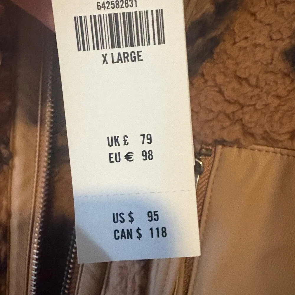 NWT Abercrombie & Fitch Leopard Print Sherpa Fleece‎ Zip Jacket Brown XL NEW - Picture 7 of 10
